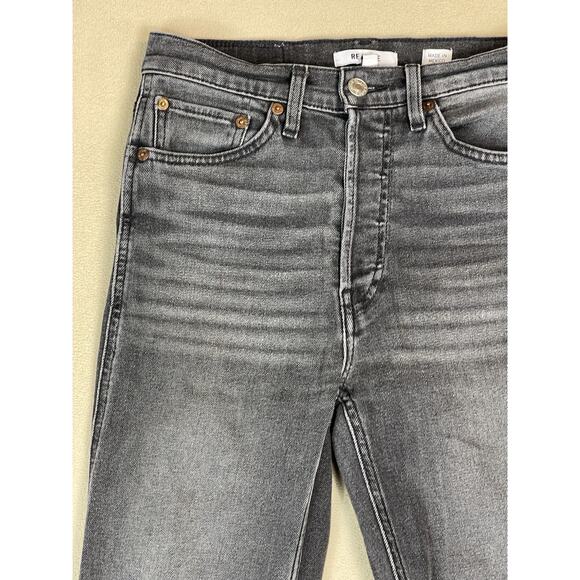 RE/DONE Jeans Womens 27 Black High Rise Stove Pipe Straight Leg Button Fly Denim - Picture 3 of 15